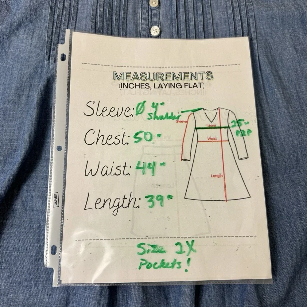 Sonoma Chambray Shirt Dress Womens Size 2X Blue 100% Cotton Pockets Lagenlook - Picture 7 of 10